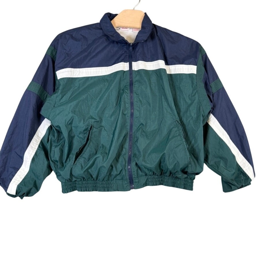 Vintage BI Gear Windbreaker Jacket Mens Large Navy Green Colorblock Full Zip